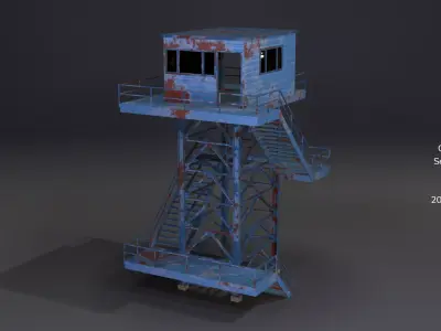 PBR Low Poly Guard Tower Security Watch Tower Blue Rusted Low-poly 3D model