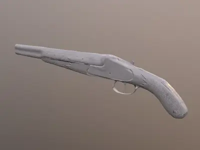 Game Ready Sawed off double barrel Shotgun Low-poly 3D model
