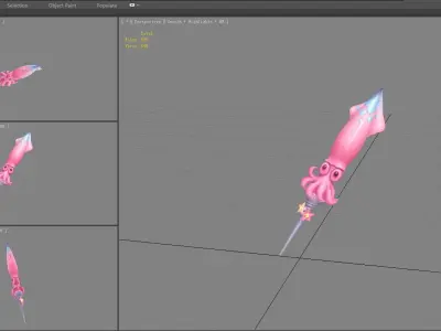 Cartoon pink squid sword Low-poly 3D model