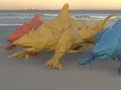 Megalodon Dragon Hybrid 3 model collection with UVs 3D 3D model