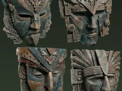 Maya Ceremonial Masks Pack D Low-poly 3D model