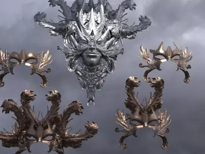 Baroque Mask and Shield Collection 5 3D model