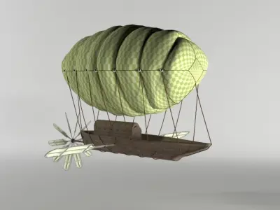 Skyship hot air balloon with boat Low-poly 3D model