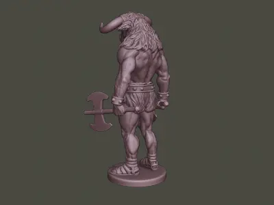 Minotaur Warrior Stand3 two Axes 3D print model