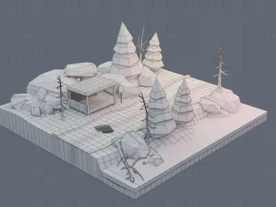 Winter Scene Animated Low-poly 3D model