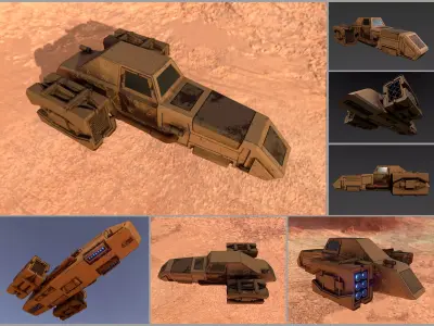 Sci-fi desert speeder Low-poly 3D model
