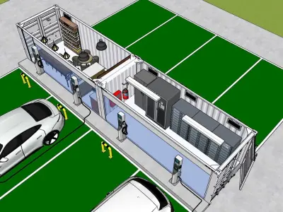 Container  EV Charger Station with Solar rooftop and Coffee shop 3D model