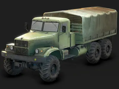 Low Poly Kraz 255 Flatbed Low-poly 3D model