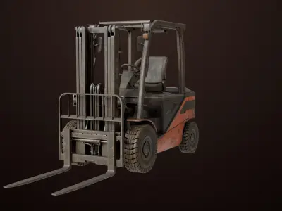 Old Dusty Forklift Truck03 Orange All PBR Textures 3D model