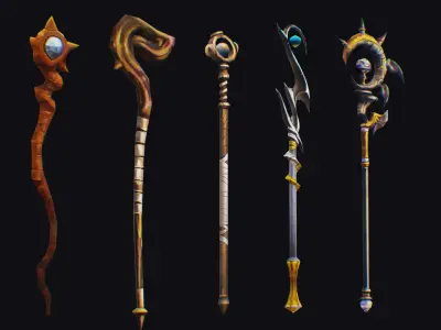 Magical Wand Wizard Ax Weapon Scepter Axe Cleaver Hatchet Low-poly 3D model