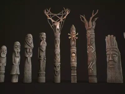 Wood Totems Pagan Deities Collections Low-poly 3D model