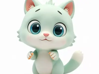 Adorable Mint Green Cartoon Kitten 3D Model Low-poly 3D model