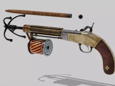 OB 00 03 vampire hunter auxiliary pistol with grappling hook Low-poly 3D model