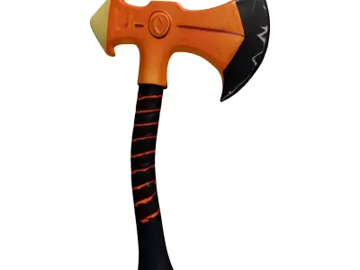 Orange Magma Pickaxe with Obsidian Handle 3D model