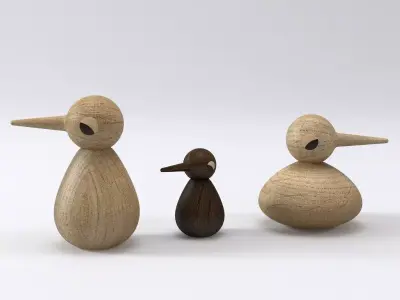 Birds three wooden 3D model