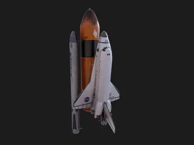 NASA Endeavour Space Shuttle with Space Tank and Falcon Rocket Low-poly 3D model