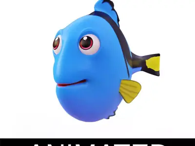 Blue Tang Fish Cartoon Animated Low-poly 3D model
