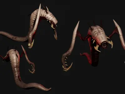 Alien Worm Creature Low-poly 3D model