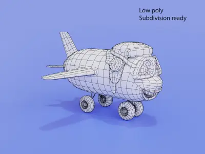 Toon airplane  with eyes Low-poly 3D model