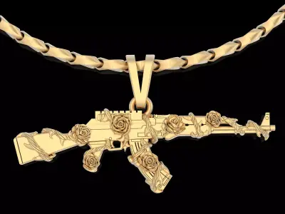 Gun AK47 Flower gold printable jewelry 3D print model