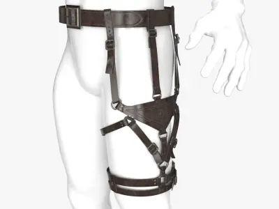 Leather Harness Leg Pouch Tactical Hunting Low-poly 3D model