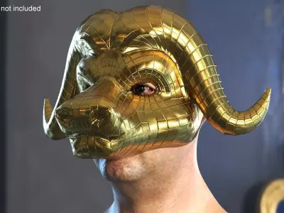 Geometric Bull Head Mask Gold on Head 3D model
