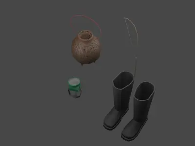 Low-poly local thailand farmer fishing equipment model Low-poly 3D model