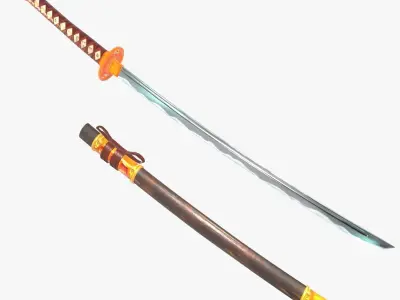 Golden Shinobi Katana Low-poly 3D model