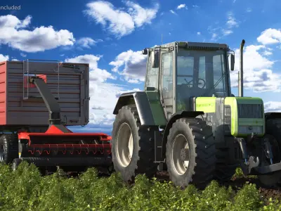 Tractor with Forage Harvester with Dump Trailer 3D model