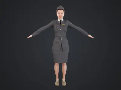 World War II female soldiers Low-poly 3D model