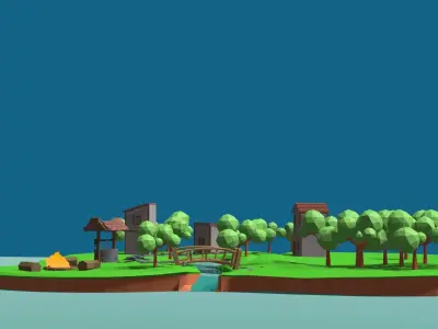 3d village low poly map of forest Free low-poly 3D model