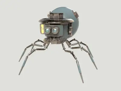 Stylized Mechanical Spider Robot Low-poly 3D model