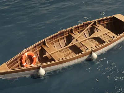 Wooden Boat Low-poly 3D model