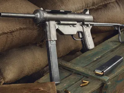 M3A1 Submachine Gun - WW2 Game Weapon - Nanite Mesh and Highpoly 3D model