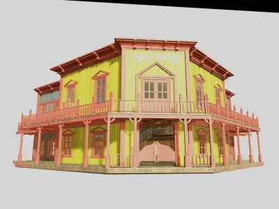 american wildwest cowboy saloon town building 3D model