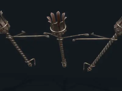 Medieval Torch metall Low-poly 3D model