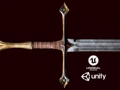 Long sword Low-poly 3D model