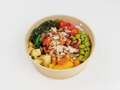 poke bowl lunch with tuna rice avocado mango seaweed algae 3D model