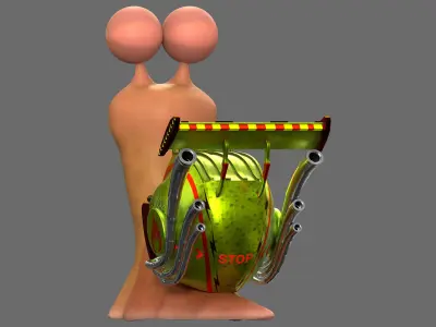 Cartoon Snail racing Turbo car 3D Low-poly 3D model