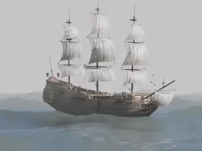 Pirate Ship In The Middle Of The Ocean 3D model