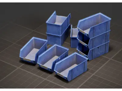 Stackable Blue Plastic Storage Bins - Parts Organizer Trays 3D model