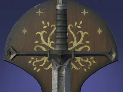 Anduril sword from LOTR with scabbard band and stand Low-poly 3D model