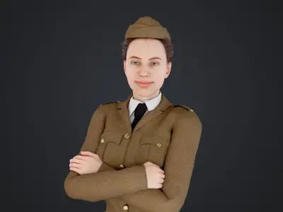 World War II female soldiers Low-poly 3D model
