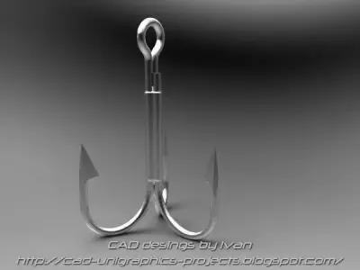Three hook fishing hook Free 3D model