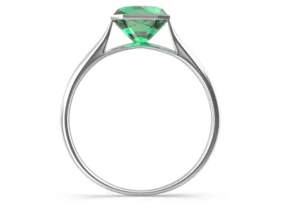 Asscher Cut Emerald On Silver Wedding Ring V01 3D model