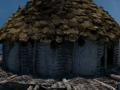 Prehistoric Thatched Roof Building Low-poly 3D model