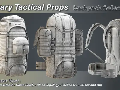 Military Backpack Collection Low-poly 3D model