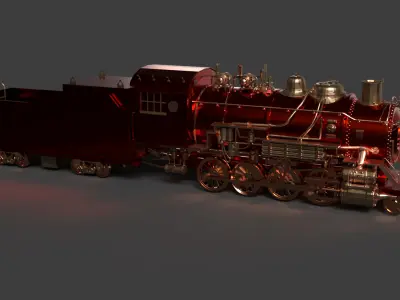 Steam locomotive train Low-poly 3D model