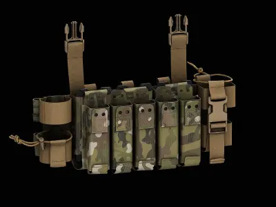 DR Integrated Placard and 5x Handgun Magazine Pouch Low-poly 3D model