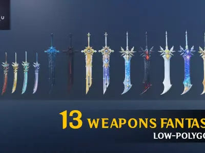 sword fantasy low-polygon Low-poly 3D model